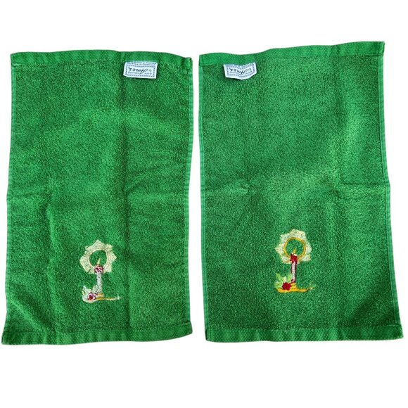 Embroidered Green Holiday Hand Towels Set Of 2 With Candle Design By Ames - Picture 6 of 8